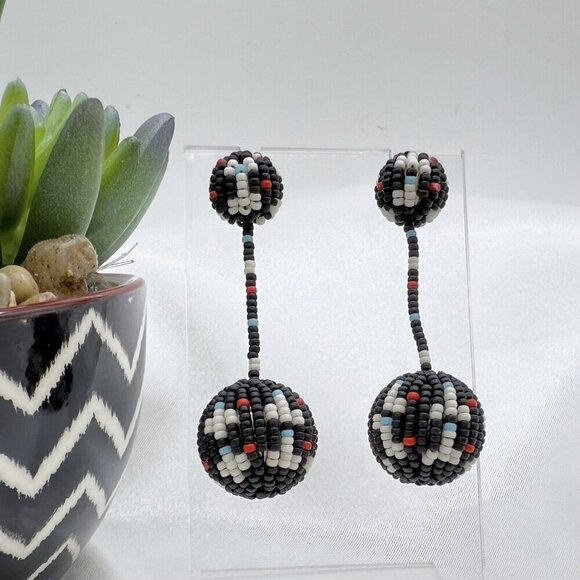 Madewell Black Beaded Southwest Dangling Ball Earrings - Picture 1 of 8